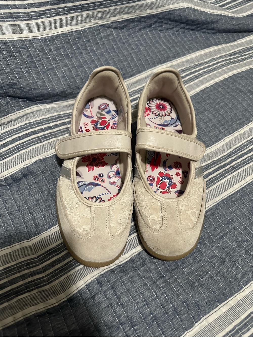 Adidas Beige Mary Jane Shoes with Floral Insole